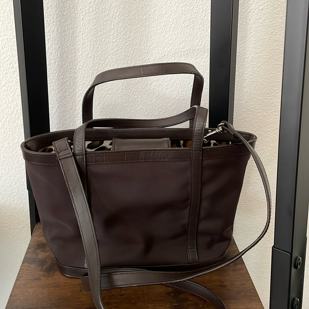 Amanda Smith Brown Canvas Handbag/Tote with Animal Print Inside Liner